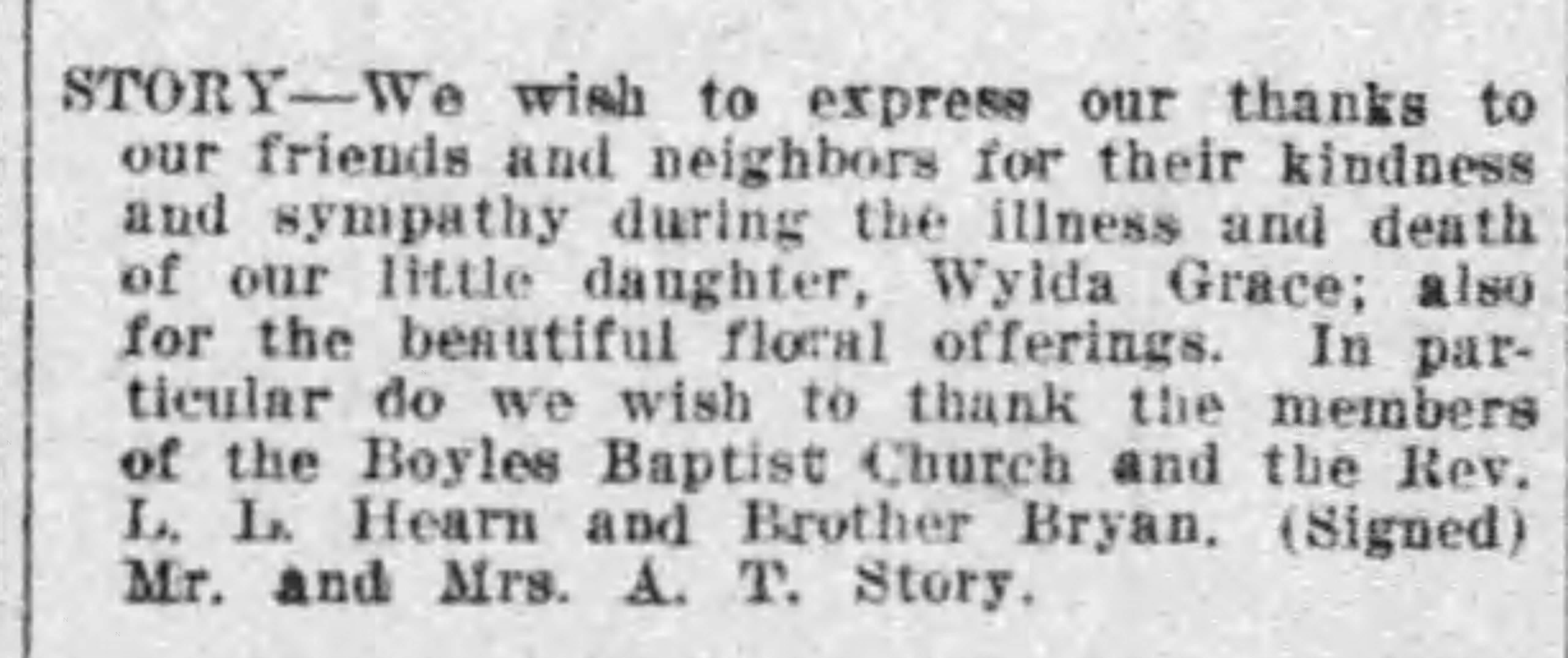 Wylda Grace Story obituary